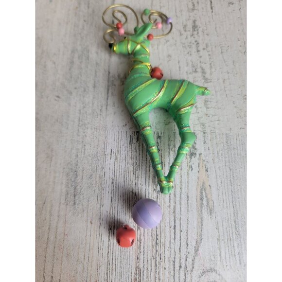 Green glitter reindeer Bell ornament Xmas - Picture 2 of 5